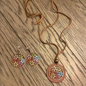 Floral Wooden Necklace and Earrings Set